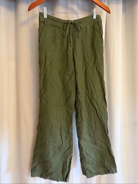 Liquid Olive Drawstring Wide-Leg Linen Pants